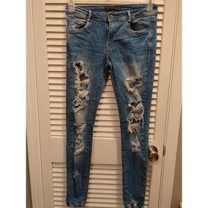 Zara Trafaluc Skinny Super Distressed Skinny Denim Blue Jeans Women's Size 6